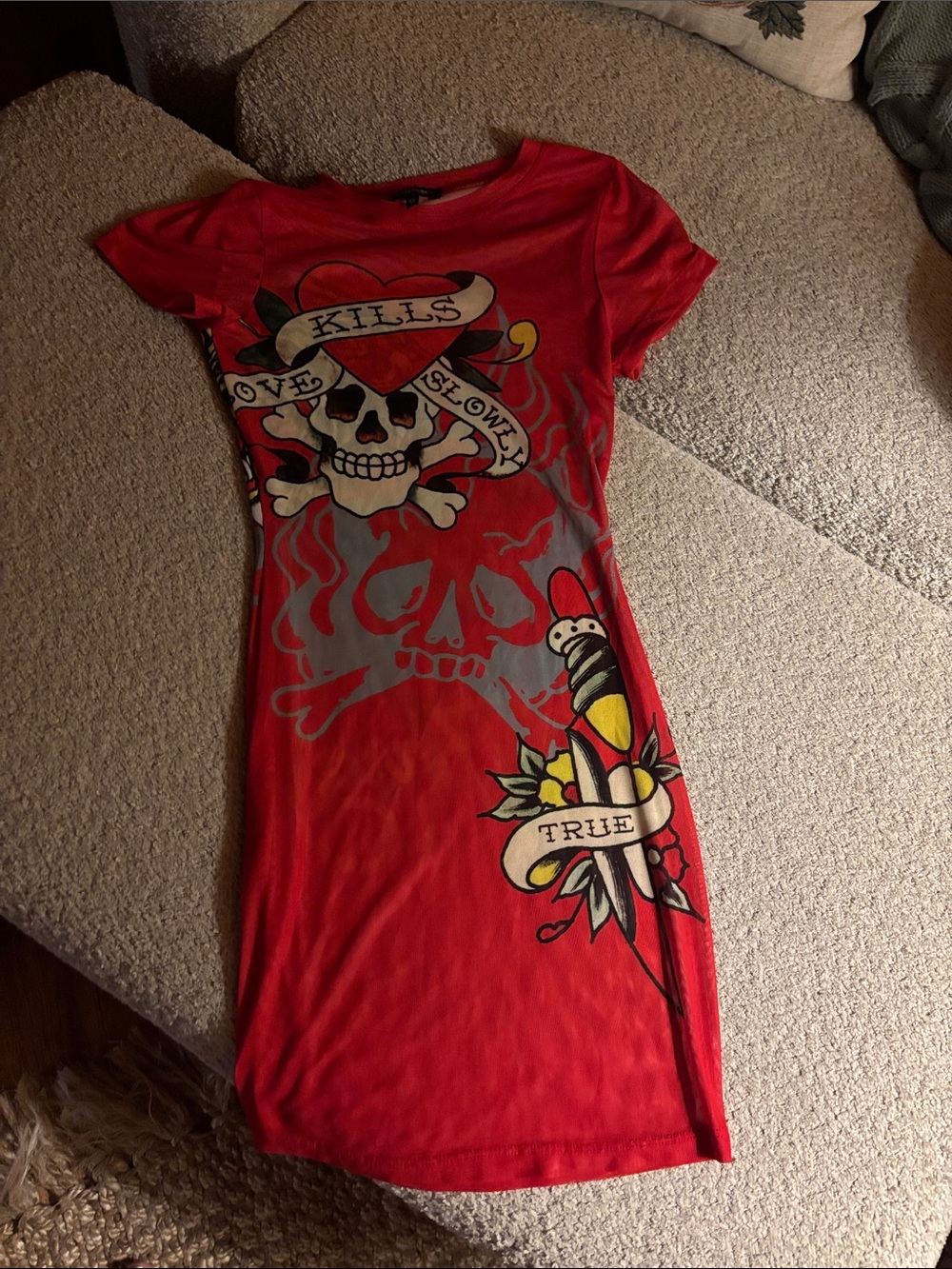 Vintage Ed Hardy Red Tattoo-Graphic Mini Dress